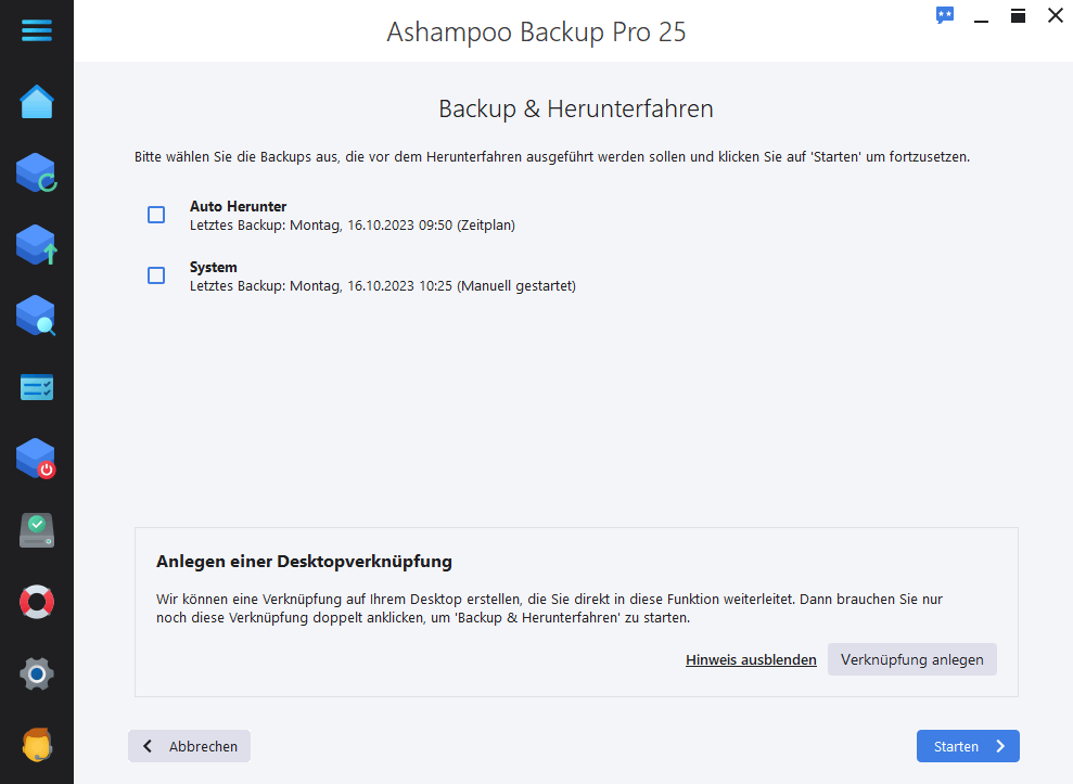 Ashampoo® Backup Pro 25 - Herunterfahren 