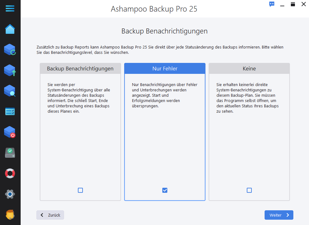 Ashampoo® Backup Pro 25 - Benachrichtigungen 